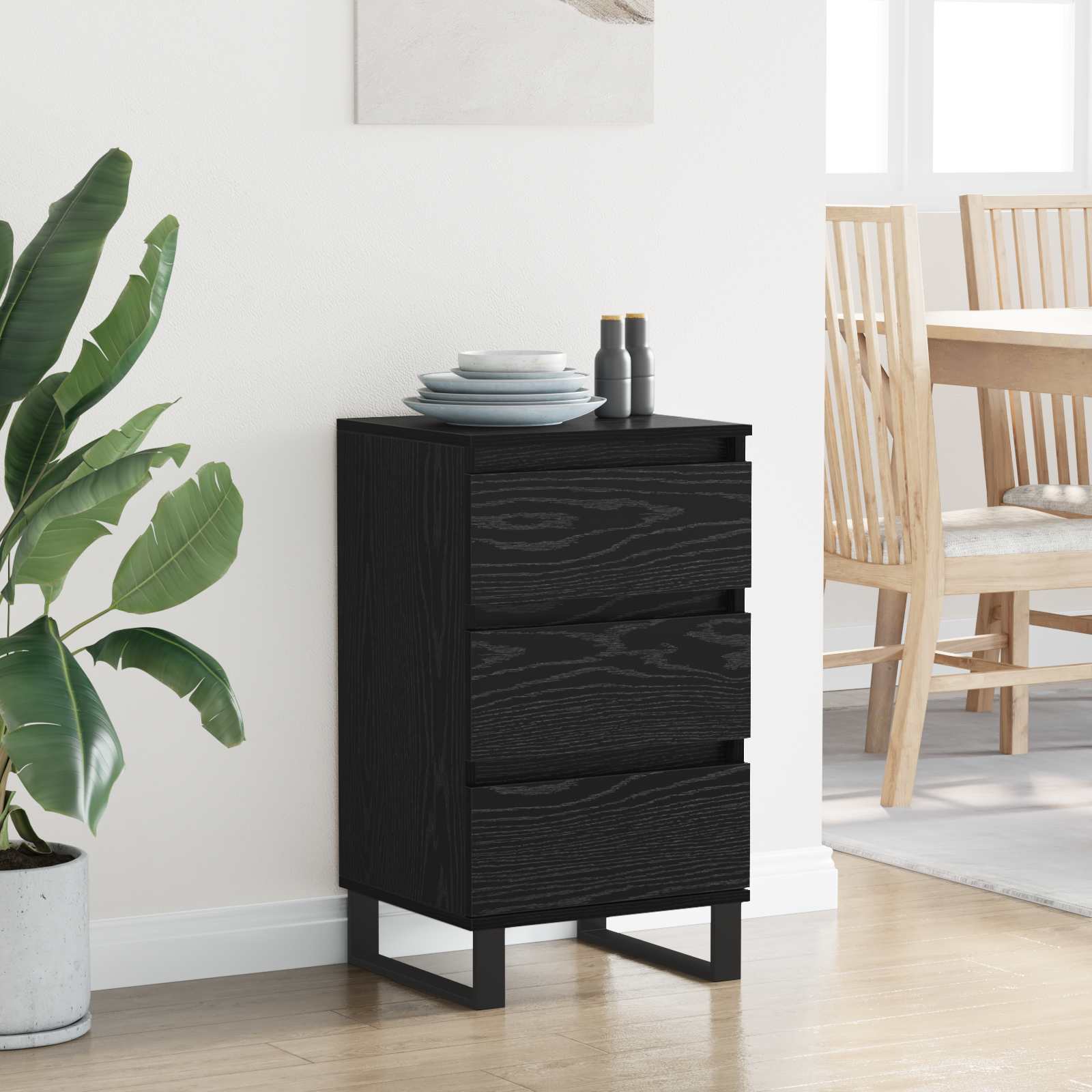 Sideboard mit Schubladen Schwarz Eichen-Optik Holzwerkstoff