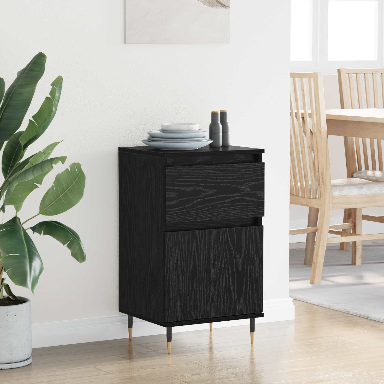 Sideboard mit Schubladen Schwarz Eichen-Optik 40 x 35 x 70 cm