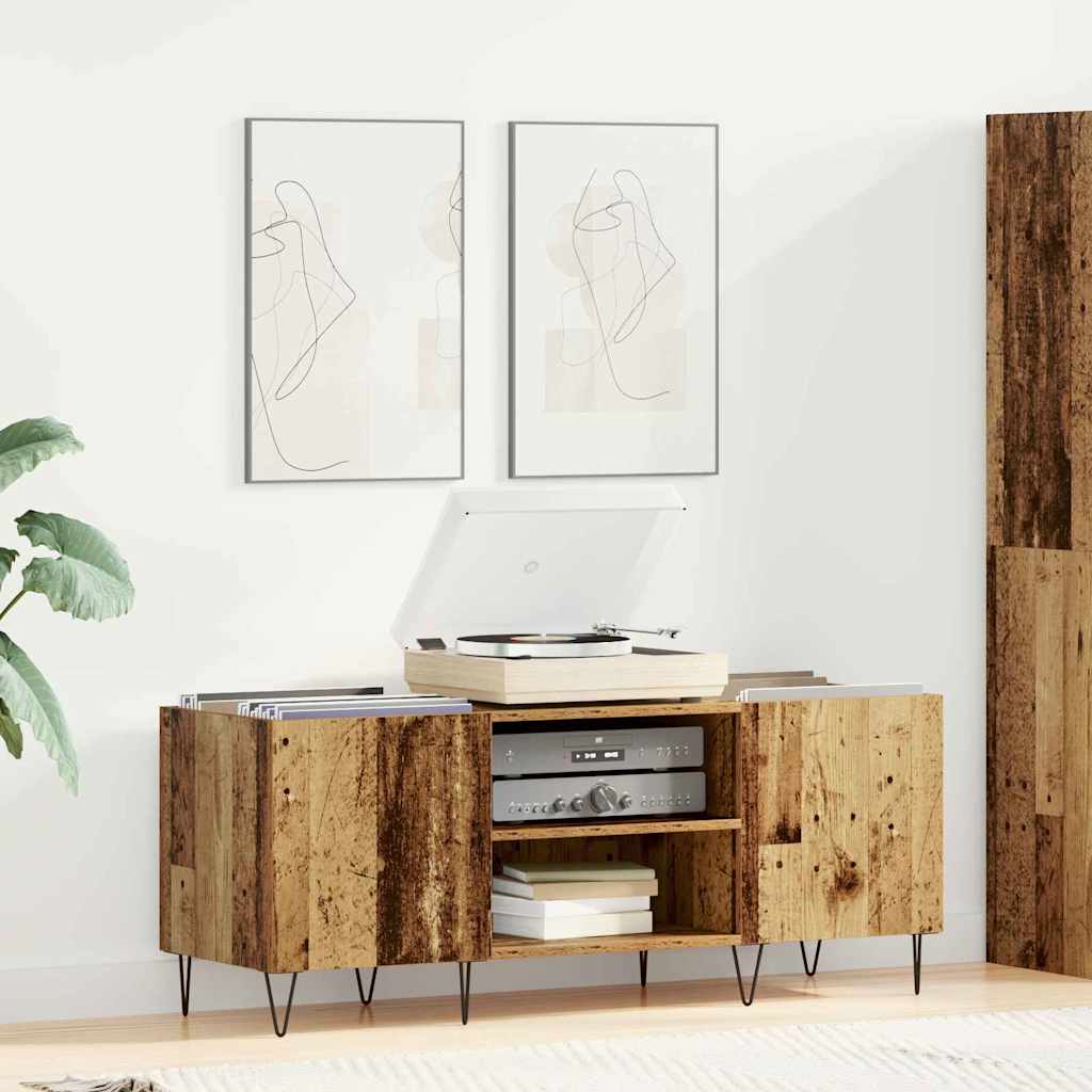 Schallplattenschrank mit Regal mit Tür Altholz 121 x 38 x 48 cm
