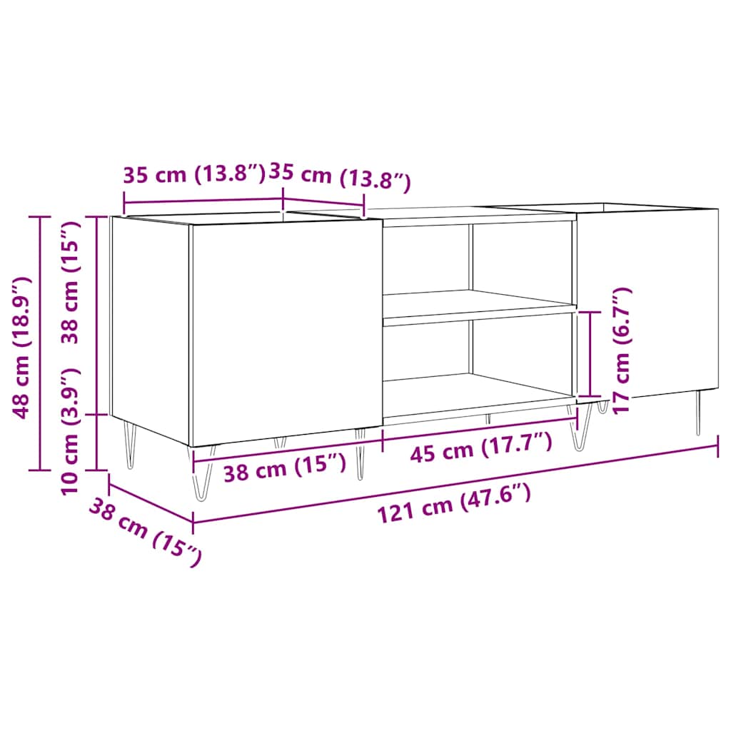 Schallplattenschrank mit Regal mit Tür Altholz 121 x 38 x 48 cm