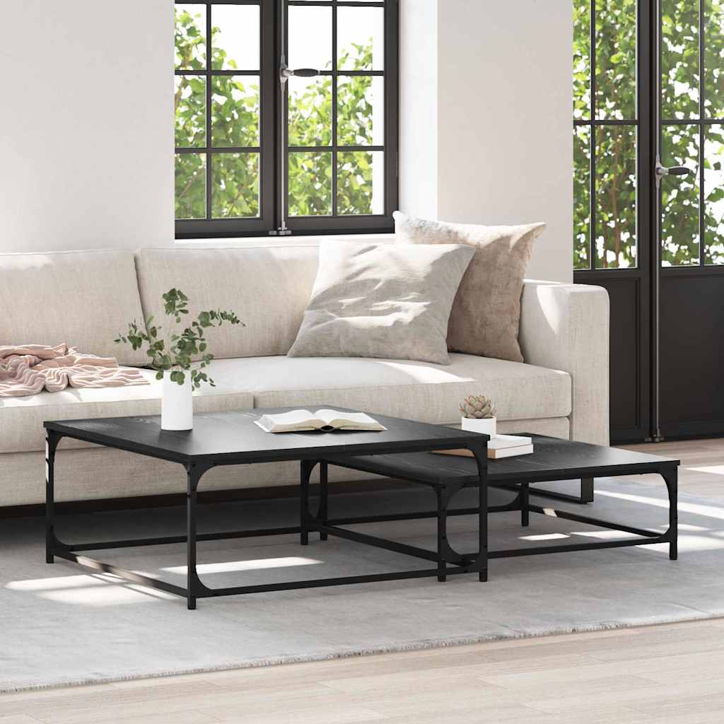 Couchtisch 2 pcs Schwarz Eichen-Optik Holzwerkstoff