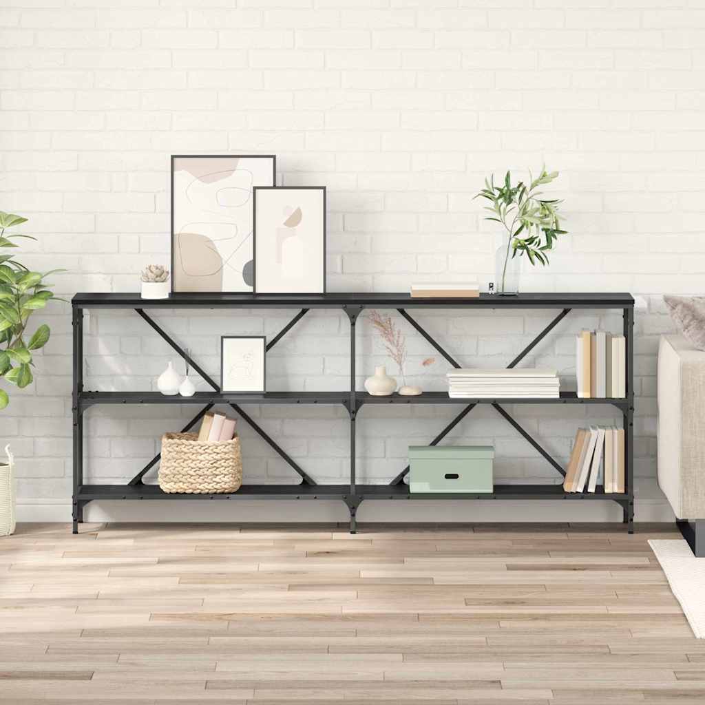 Konsolentisch mit Regal Schwarz Eichen-Optik 180 x 30 x 75 cm