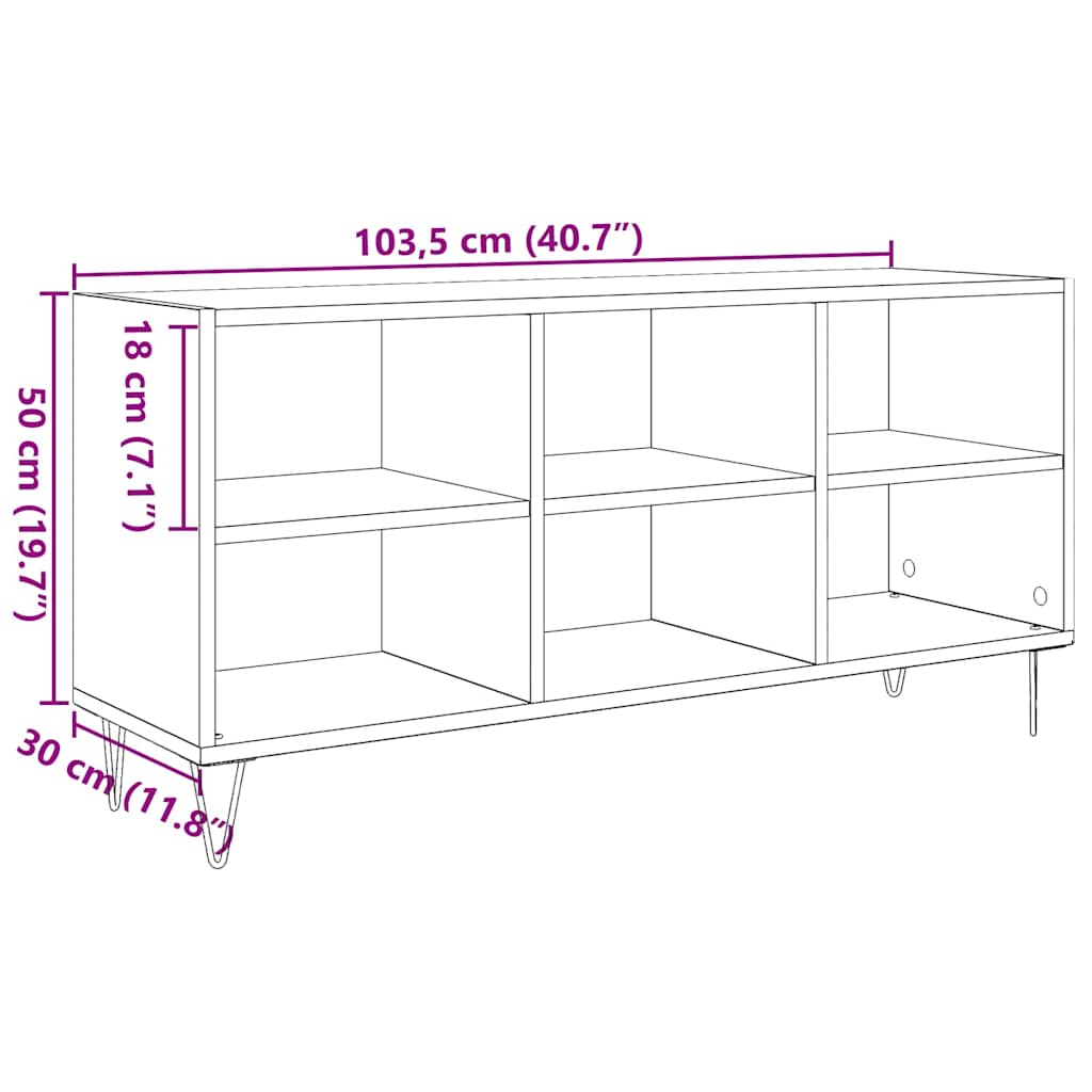 TV-Schränk Schwarz Eichen-Optik 103,5 x 30 x 50 cm