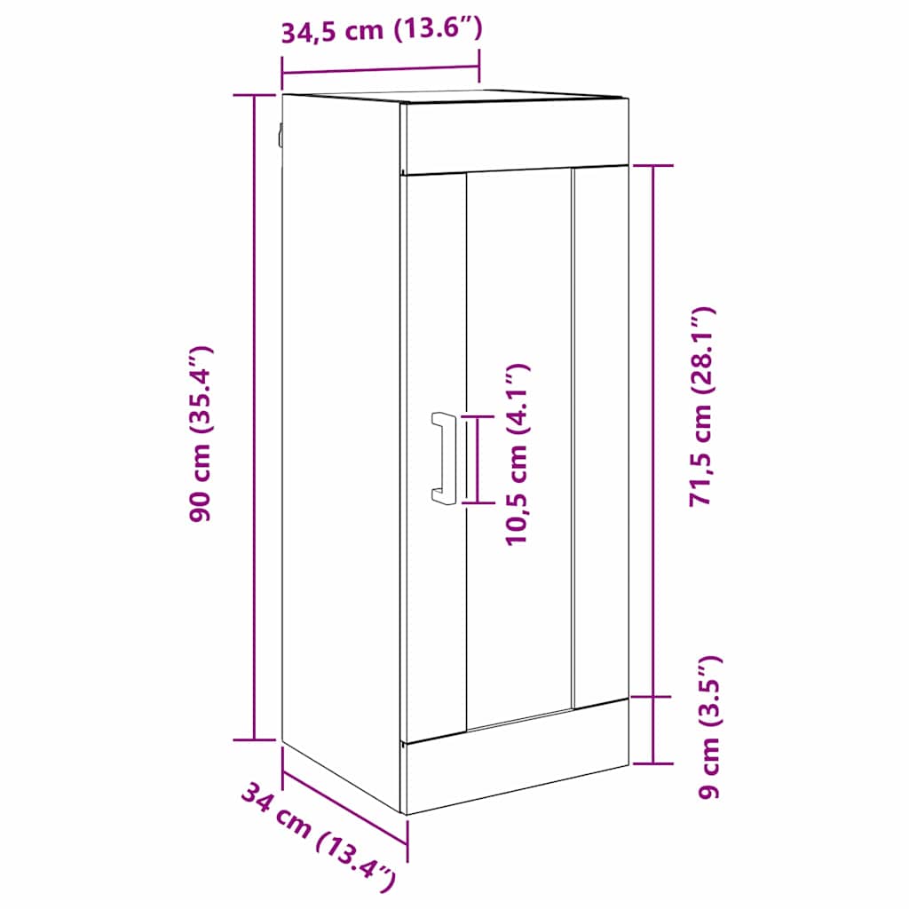 Wandschrank Schwarz Eichen-Optik 34,5 x 34 x 90 cm