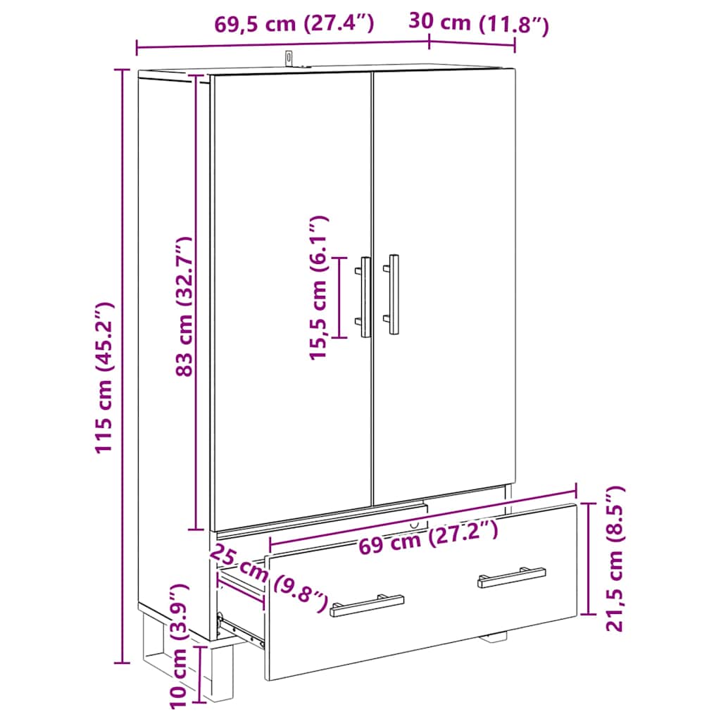 Highboard Altholz 69,5 x 30 x 115 cm Holzwerkstoff