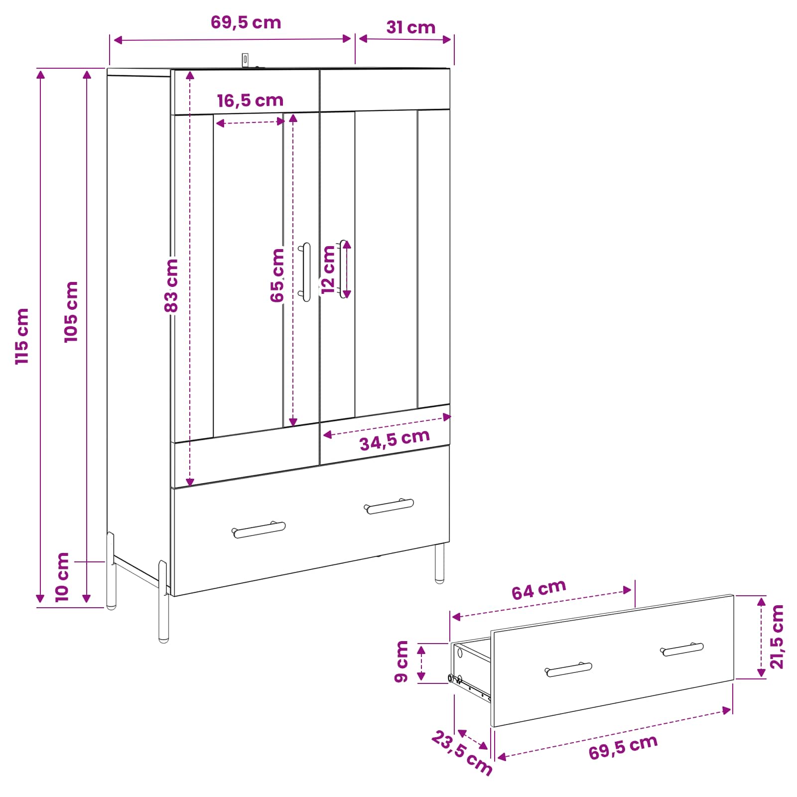 Highboard Corona Altholz 69,5 x 31 x 115 cm Holzwerkstoff