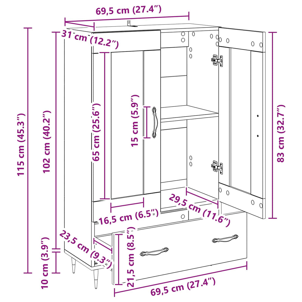 Highboard Altholz 69,5 x 31 x 115 cm Holzwerkstoff