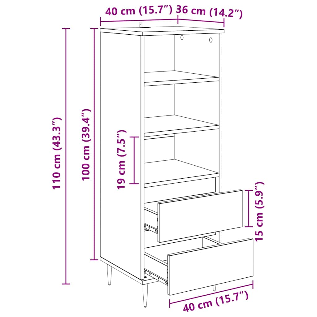 Highboard mit Schubladen Altholz 40 x 36 x 110 cm Holzwerkstoff