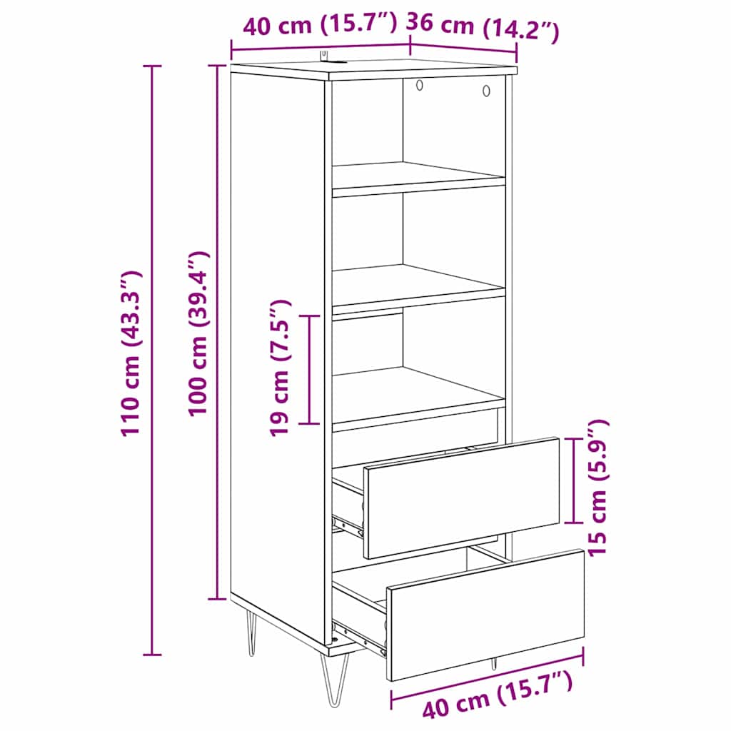 Highboard mit Schubladen Altholz 40 x 36 x 110 cm Holzwerkstoff