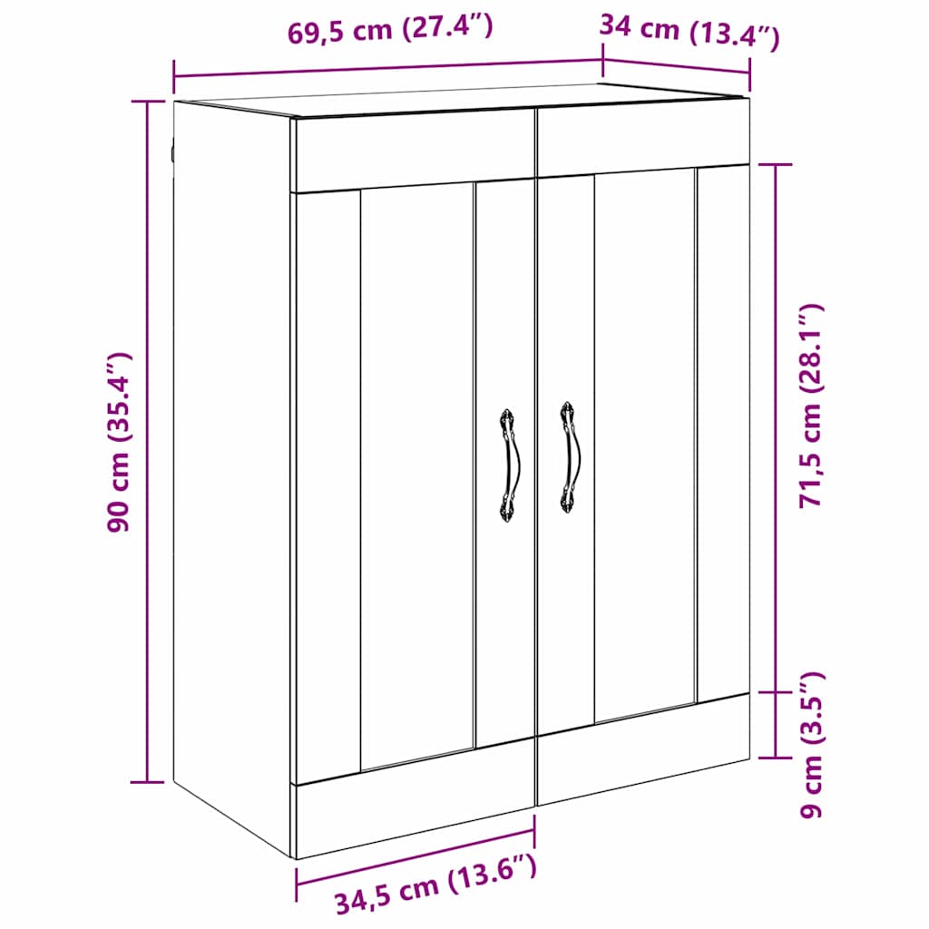 Wandschrank Artisan-Eiche 69,5 x 34 x 90 cm Holzwerkstoff