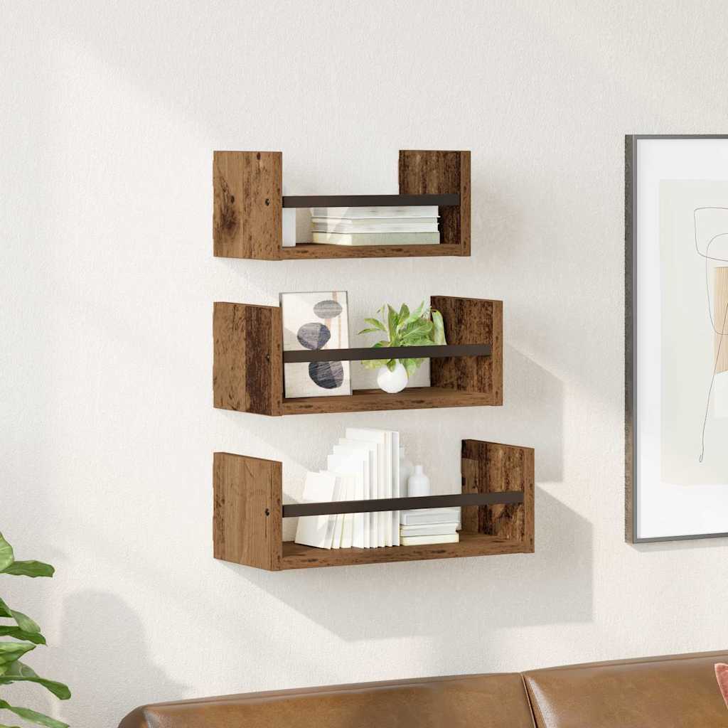 Wandregal-Set mit Regal 3 pcs Altholz 40x16x14cm Holzwerkstoff