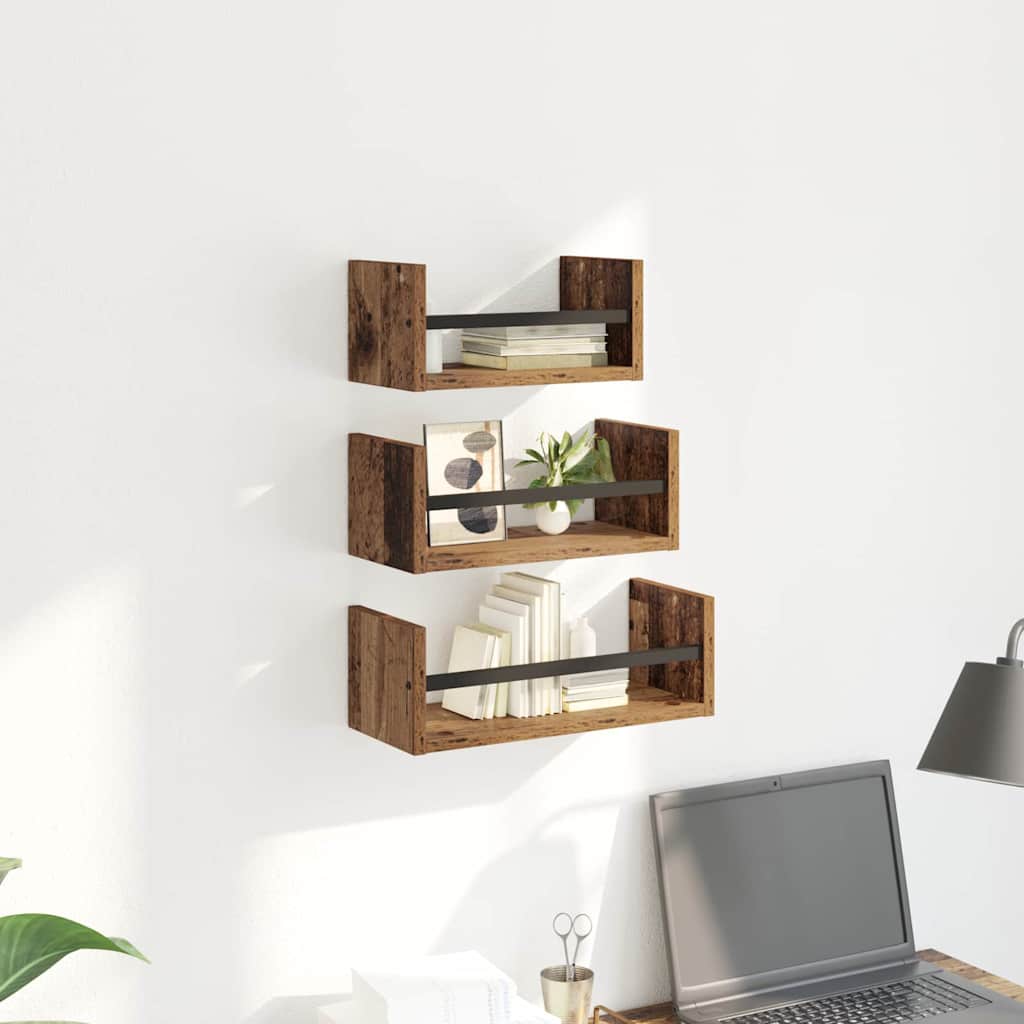 Wandregal-Set mit Regal 3 pcs Altholz 40x16x14cm Holzwerkstoff