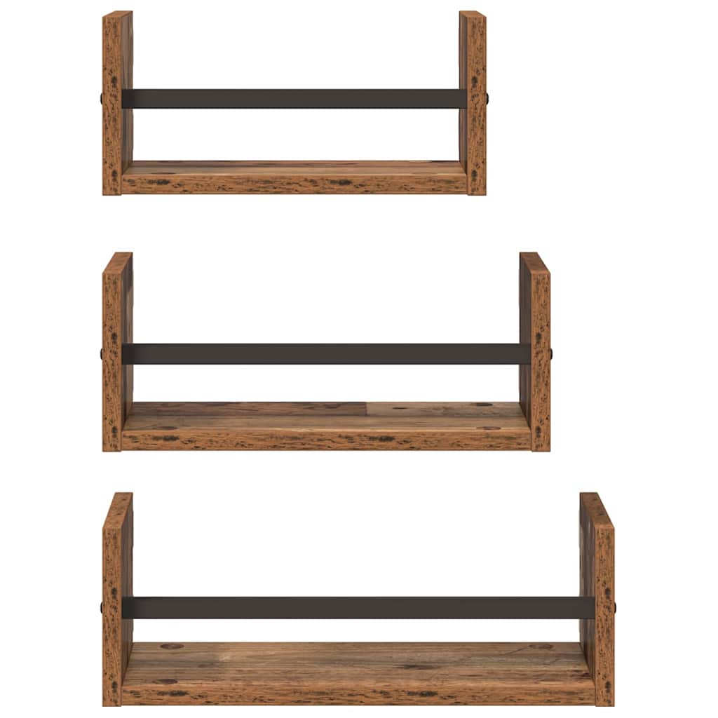 Wandregal-Set mit Regal 3 pcs Altholz 40x16x14cm Holzwerkstoff