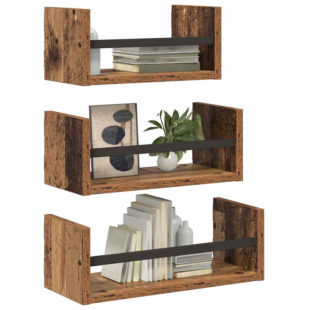 Wandregal-Set mit Regal 3 pcs Altholz 40x16x14cm Holzwerkstoff