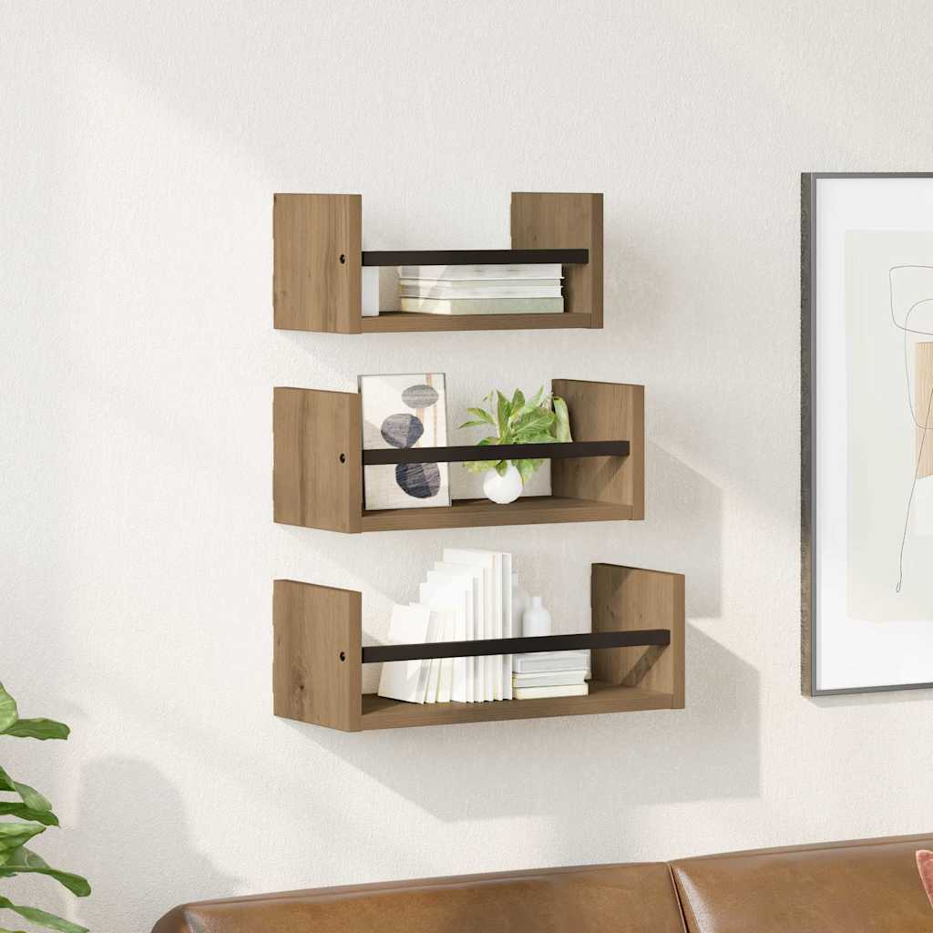 Wandregal-Set 3 pcs Artisan-Eiche 40x16x14cm Holzwerkstoff