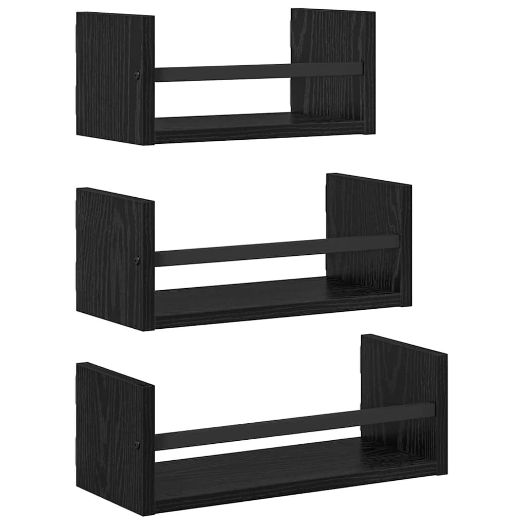 Wandregal-Set mit Regal 3 pcs Schwarz Eichen-Optik 40x16x14cm