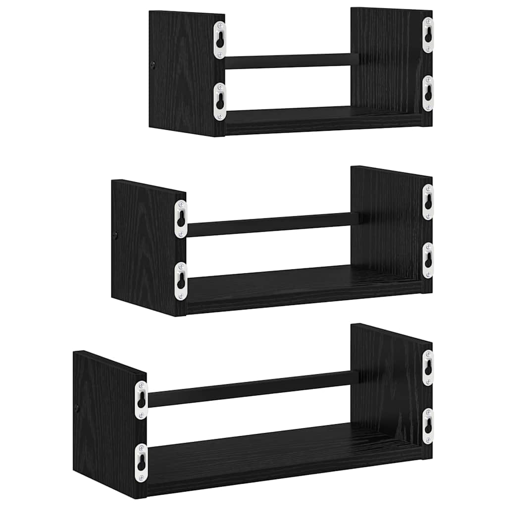 Wandregal-Set mit Regal 3 pcs Schwarz Eichen-Optik 40x16x14cm