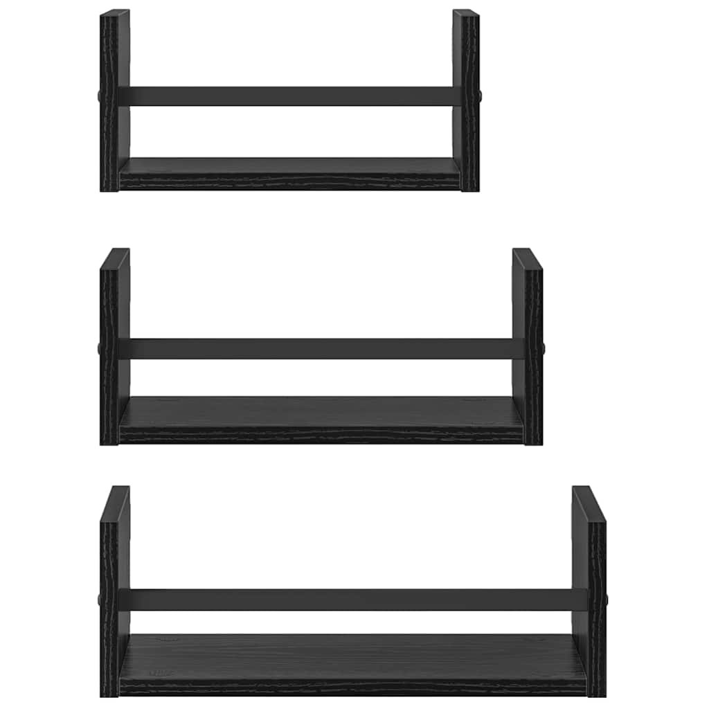Wandregal-Set mit Regal 3 pcs Schwarz Eichen-Optik 40x16x14cm