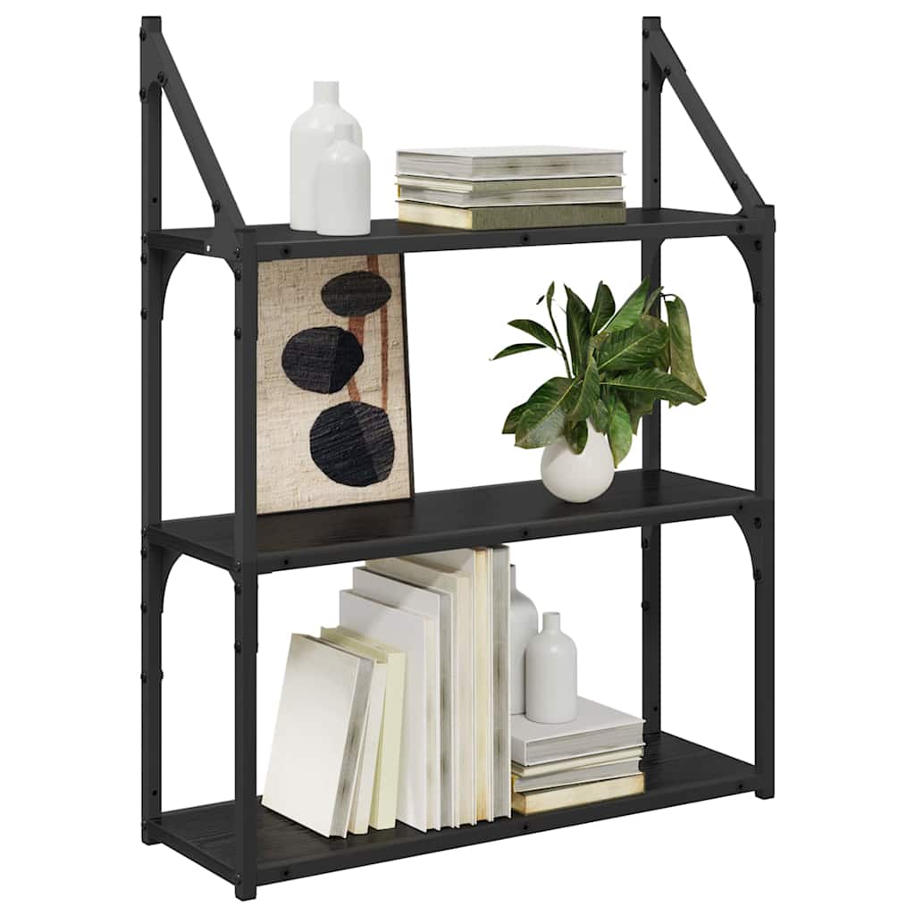 Wandregal Schwarz Eichen-Optik 60 x 21 x 78,5 cm Holzwerkstoff