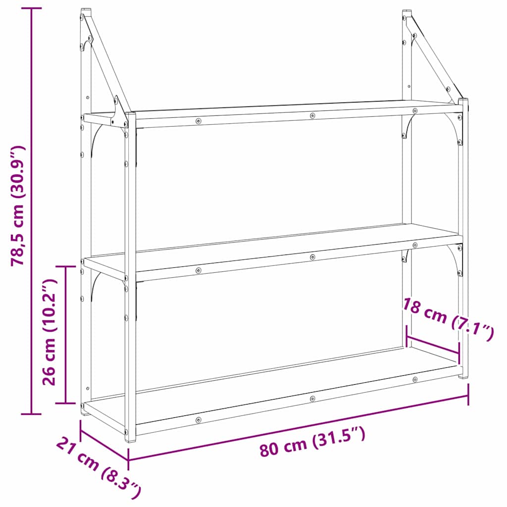 Wandregal Schwarz Eichen-Optik 80 x 21 x 78,5 cm Holzwerkstoff