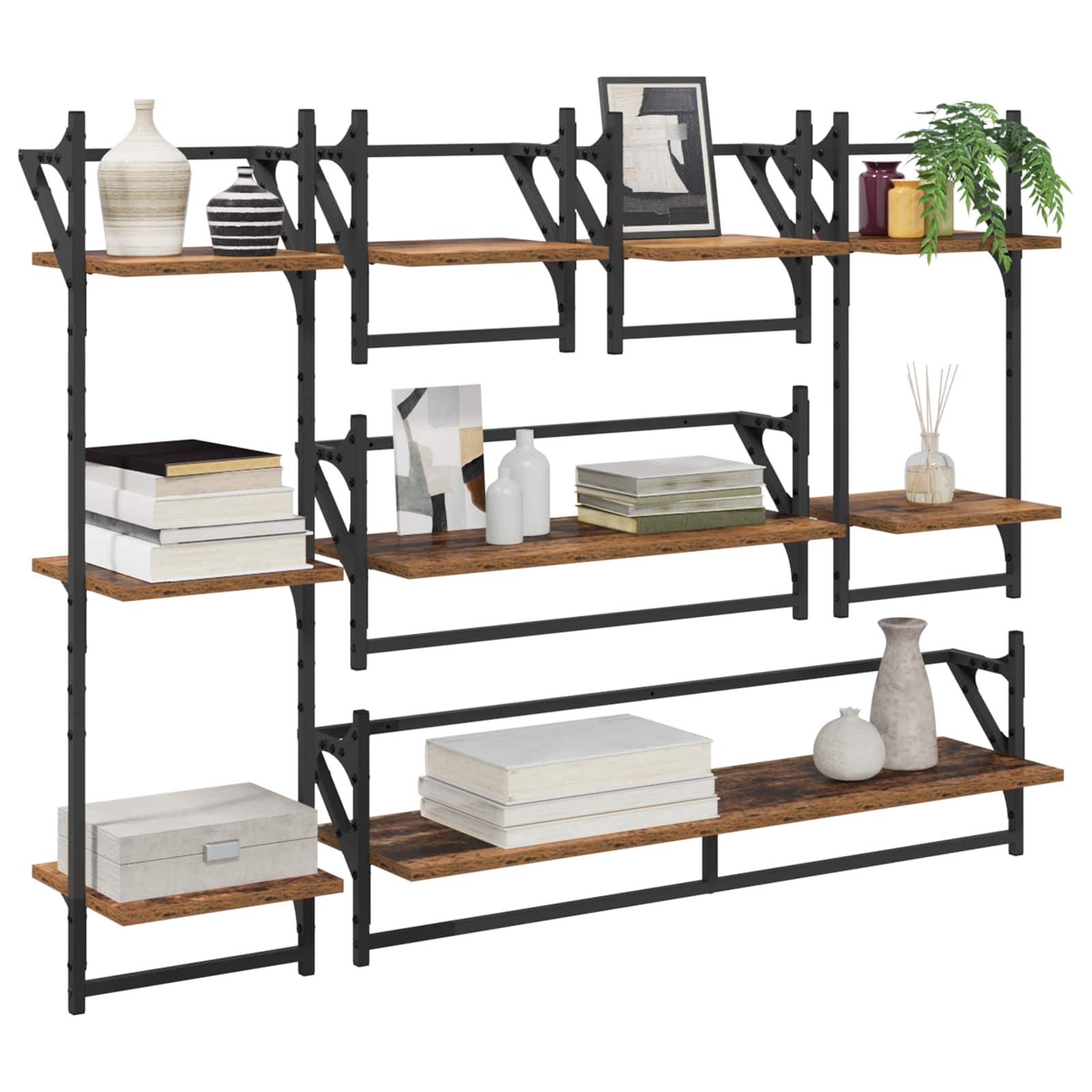 Wandregal-Set 6 pcs Altholz 100 x 25 x 30 cm Holzwerkstoff