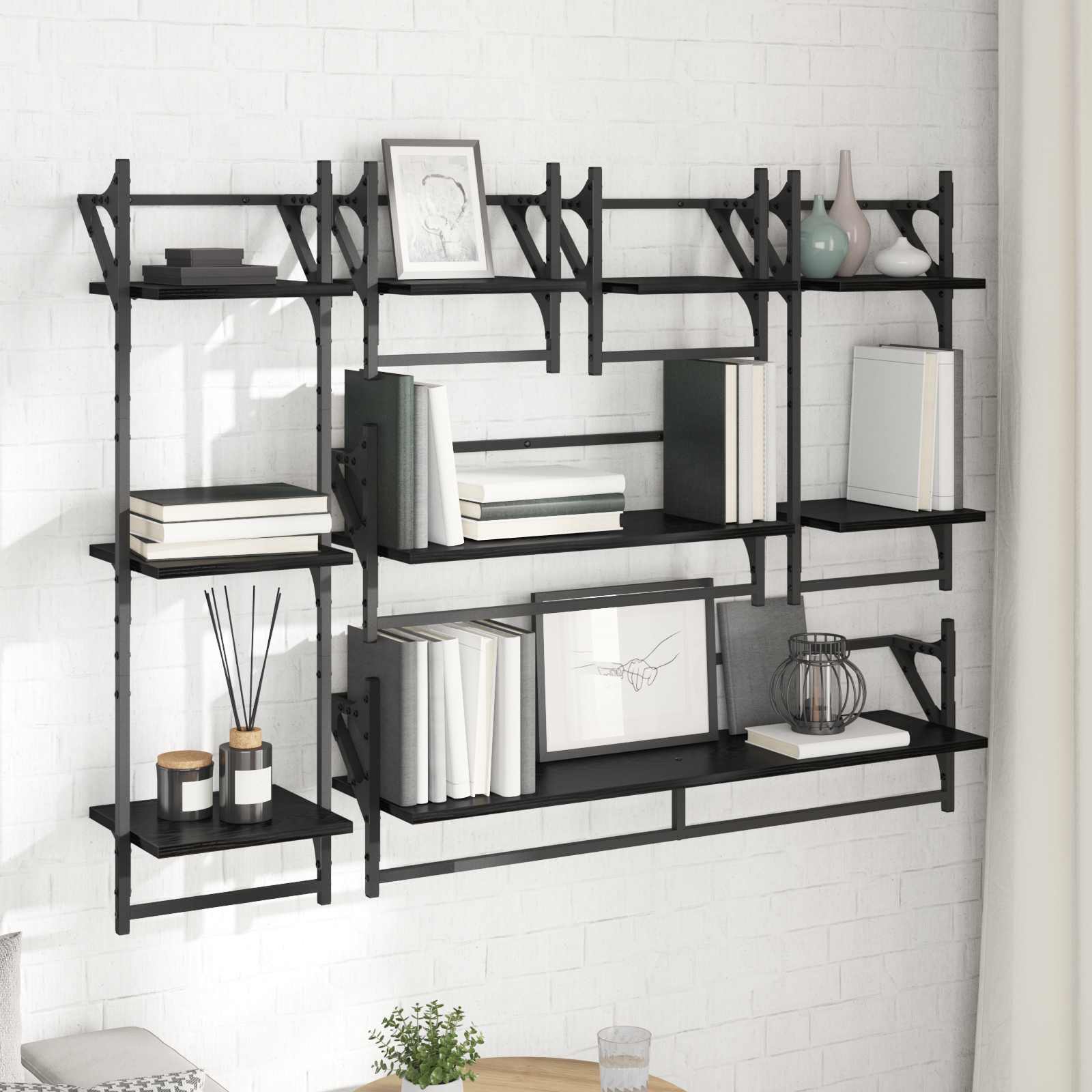Wandregal-Set 6 pcs Schwarz Eichen-Optik 100 x 25 x 30 cm