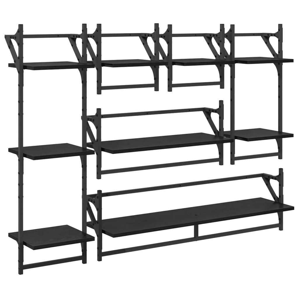 Wandregal-Set 6 pcs Schwarz Eichen-Optik 100 x 25 x 30 cm