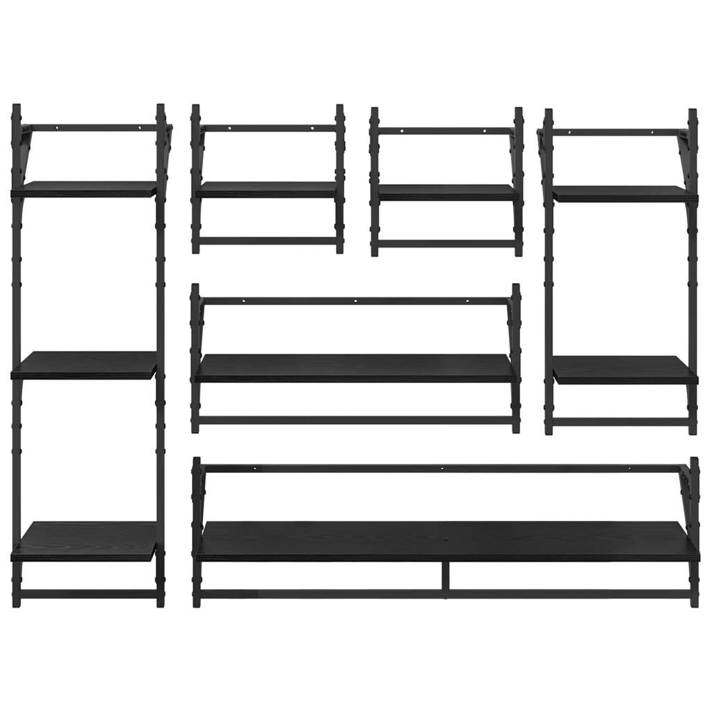 Wandregal-Set 6 pcs Schwarz Eichen-Optik 100 x 25 x 30 cm