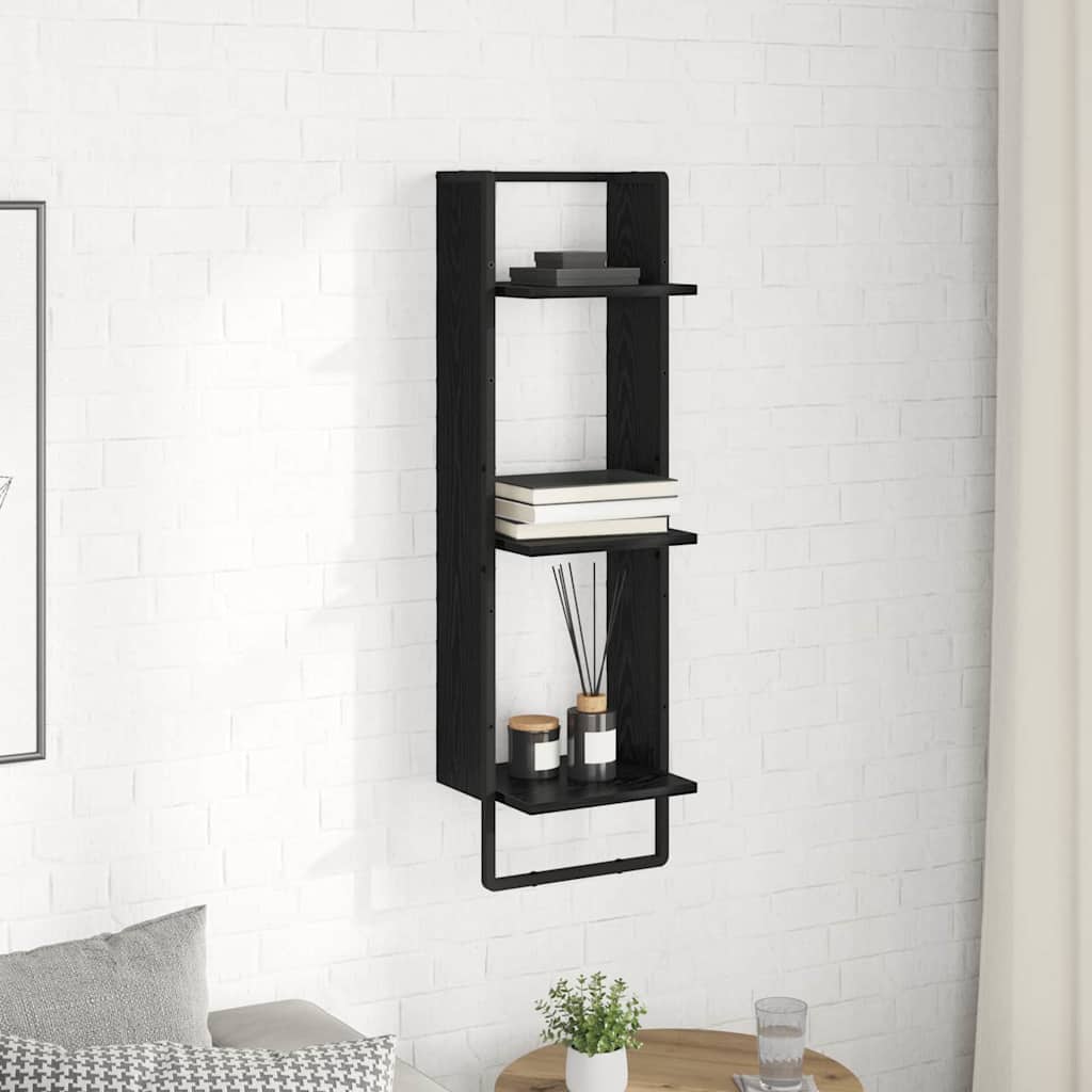 Wandregal Schwarz Eichen-Optik 30 x 25 x 100 cm Holzwerkstoff