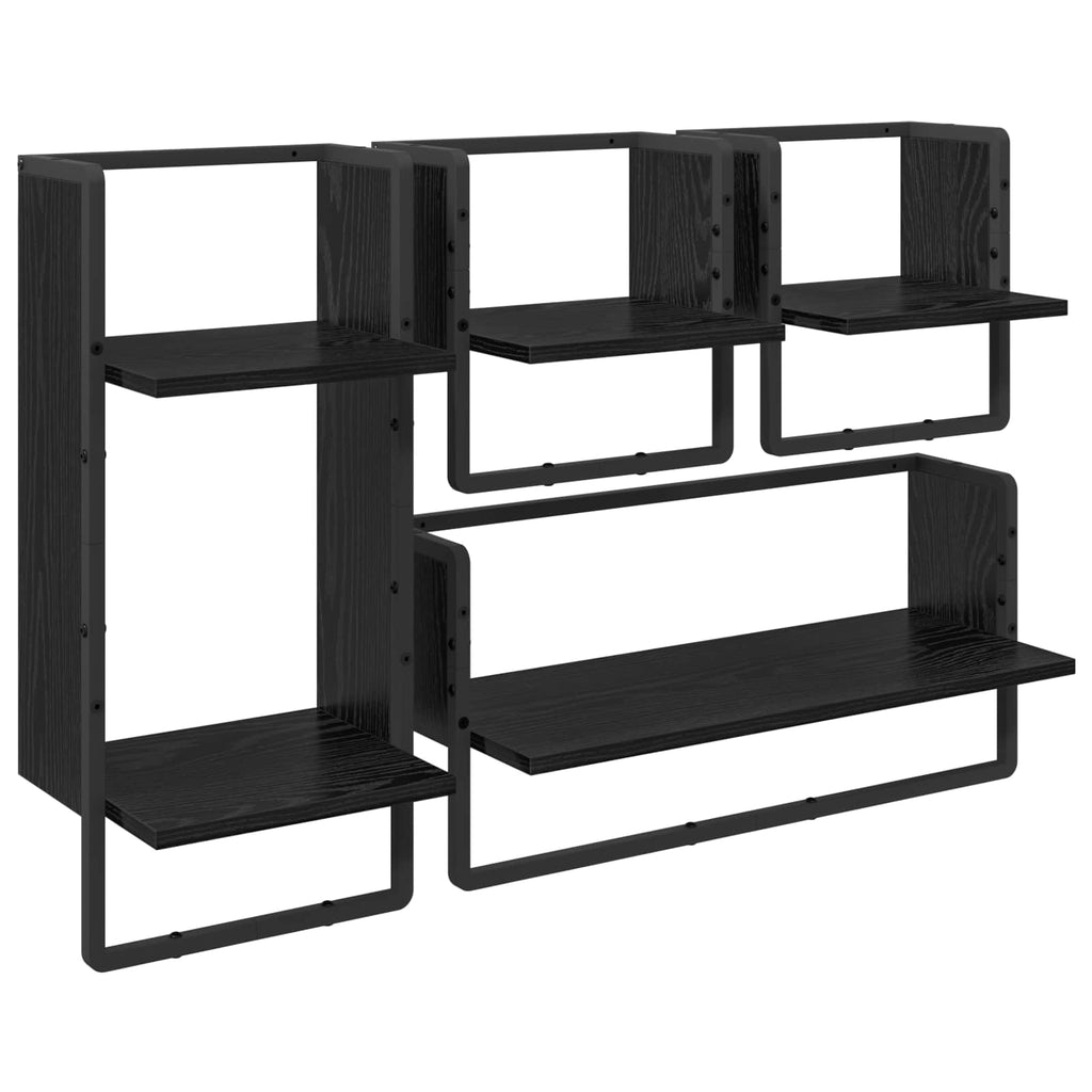 Wandregal-Set 4 pcs Schwarz Eichen-Optik 65 x 25 x 30 cm