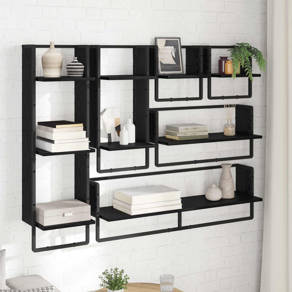 Wandregal-Set 6 pcs Schwarz Eichen-Optik 100 x 25 x 30 cm
