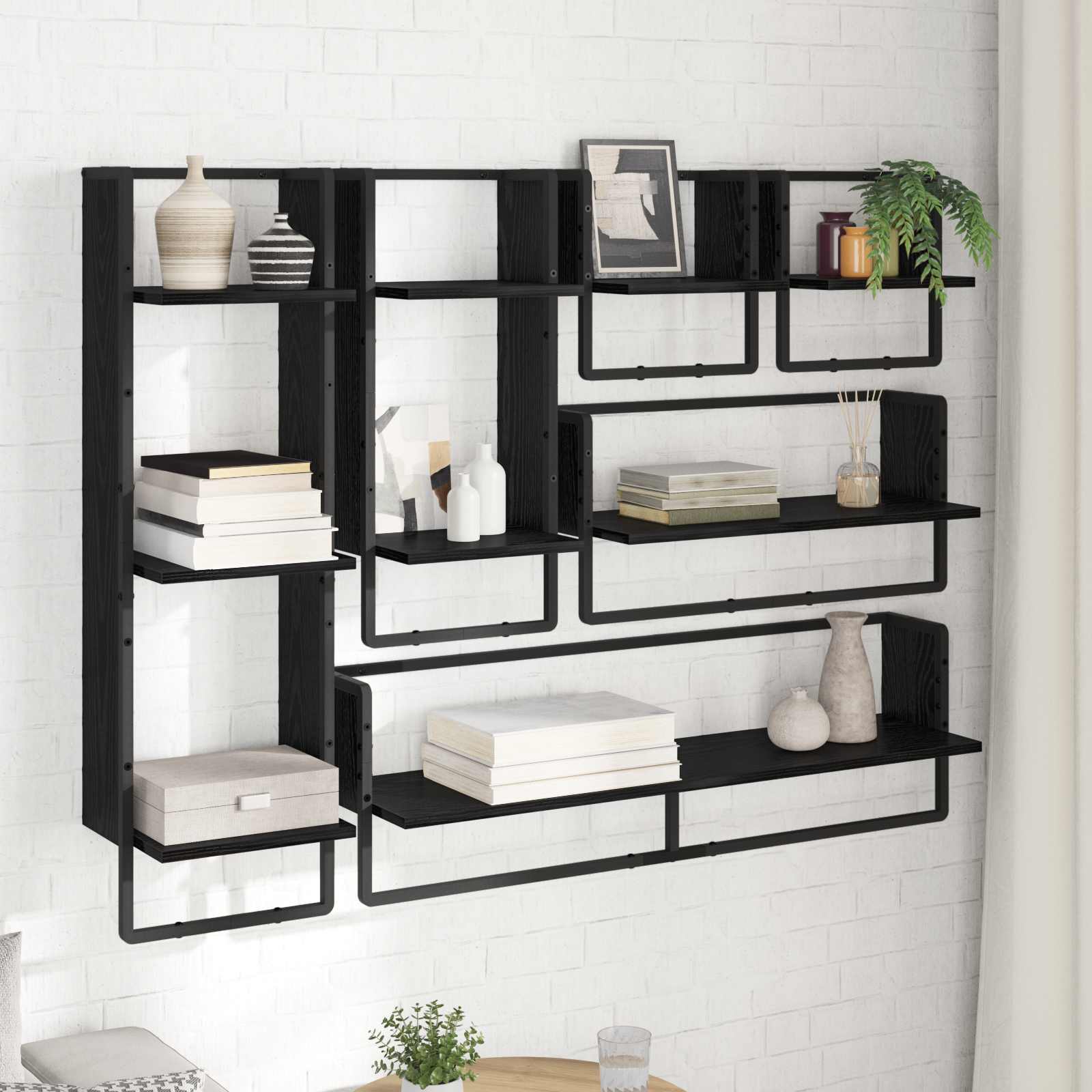 Wandregal-Set 6 pcs Schwarz Eichen-Optik 100 x 25 x 30 cm