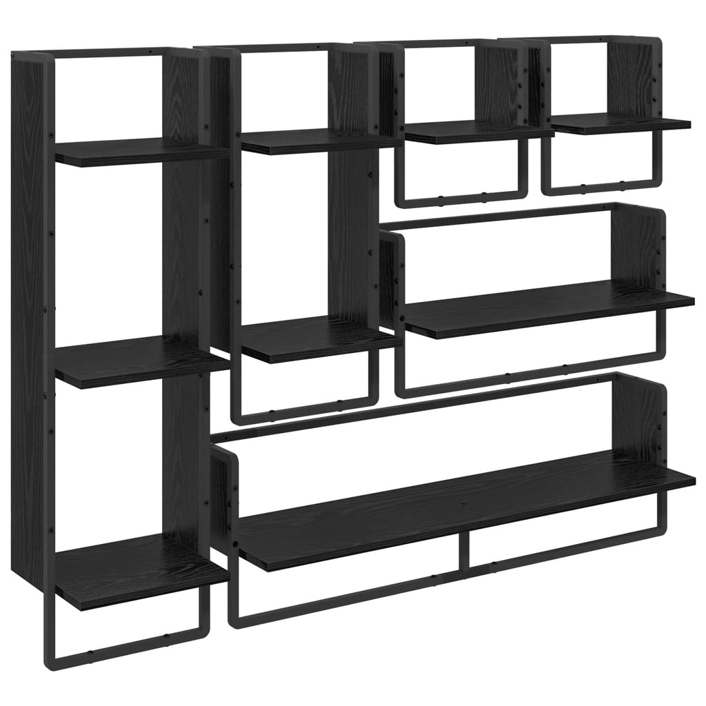 Wandregal-Set 6 pcs Schwarz Eichen-Optik 100 x 25 x 30 cm