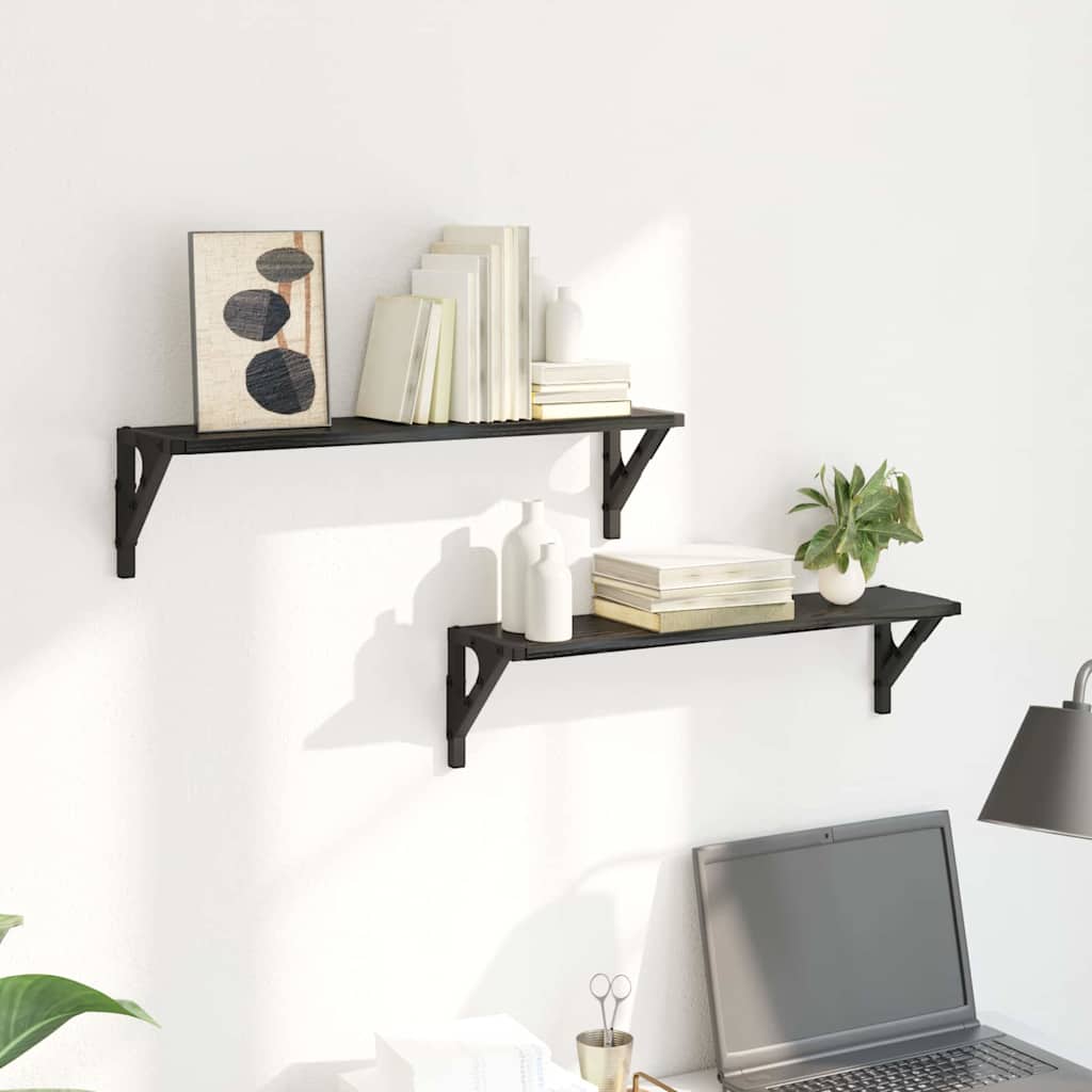 Wandregale 2 pcs Schwarz Eichen-Optik 60 x 15 x 15,5 cm