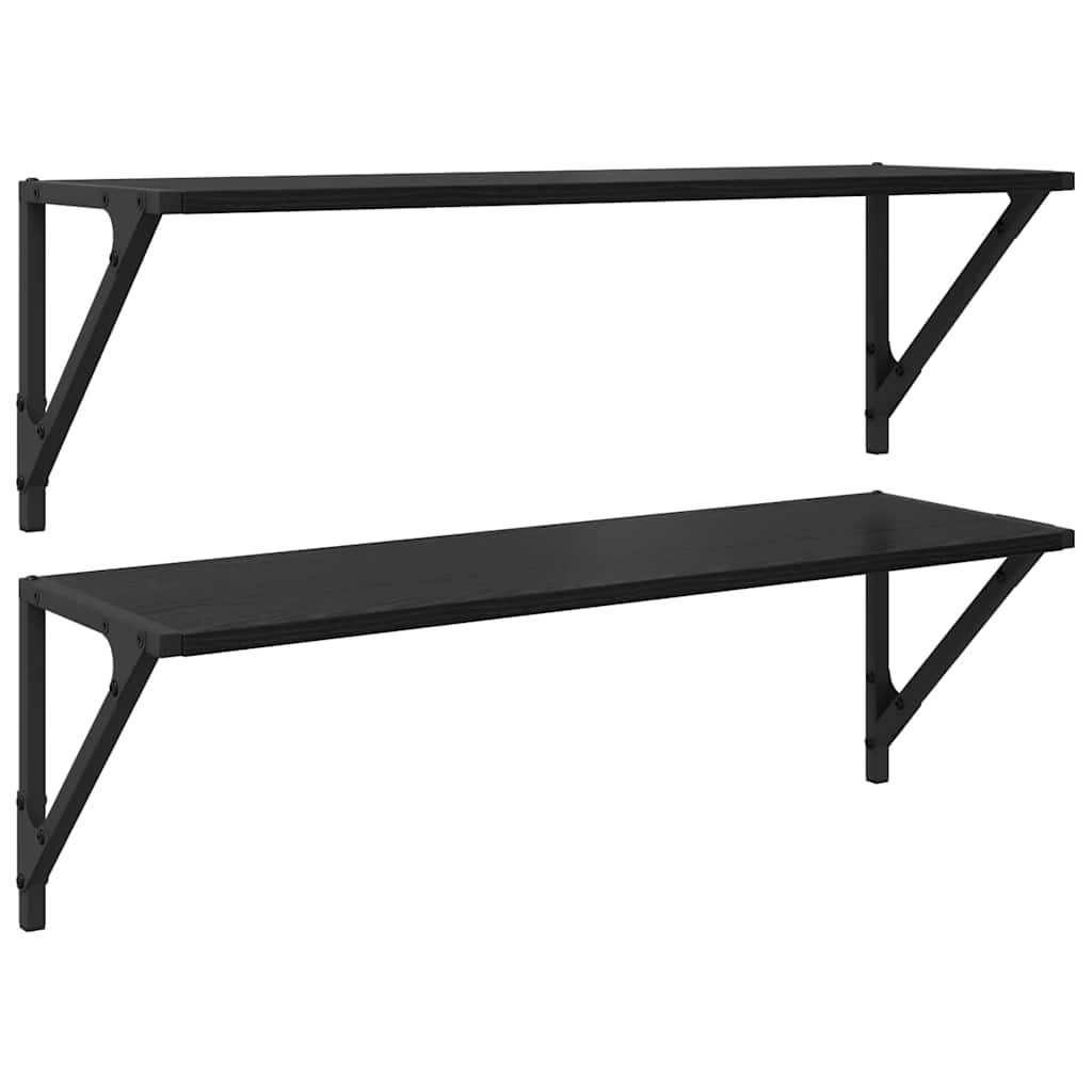 Wandregale 2 pcs Schwarz Eichen-Optik 80 x 25 x 25,5 cm