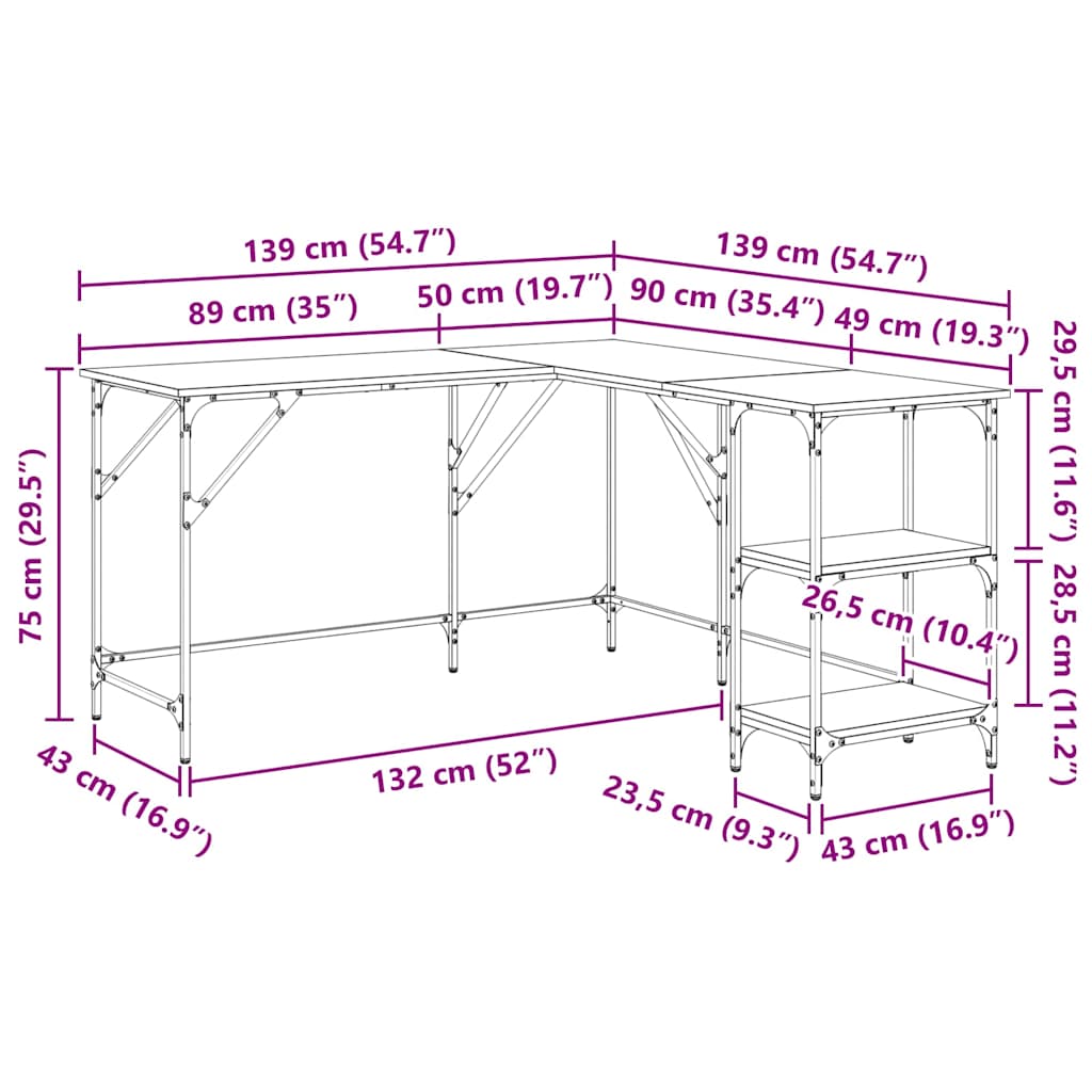 Schreibtisch Artisan-Eiche 139 x 139 x 75 cm Holzwerkstoff