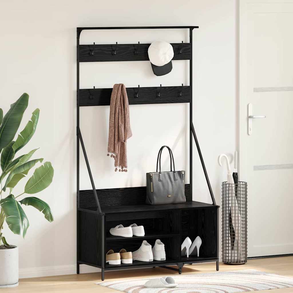 Kleiderständer mit Regal Schwarz Eichen-Optik 100 x 41 x 184 cm