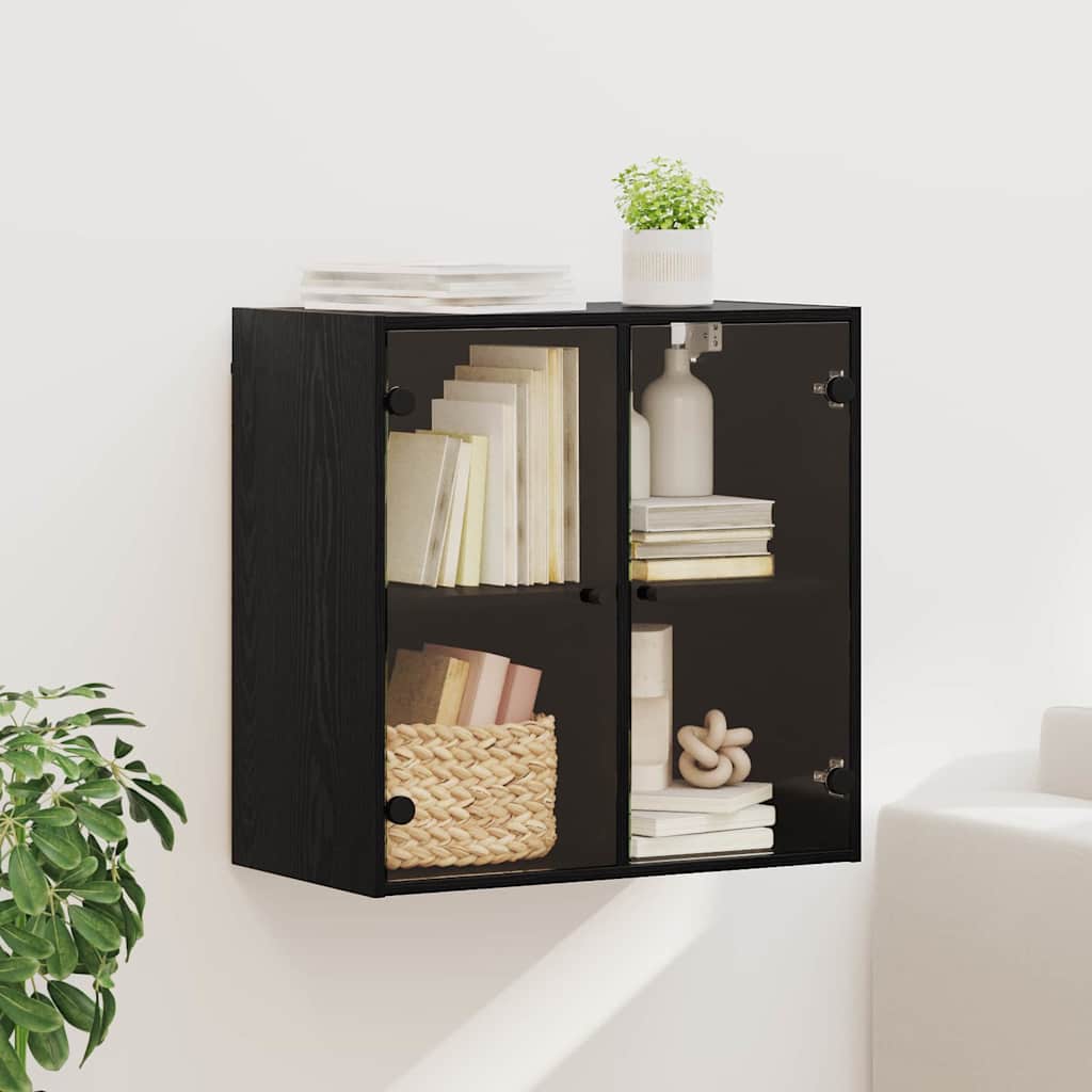 Wandschrank Wandmontiert Schwarz Eichen-Optik 68 x 37 x 68,5 cm