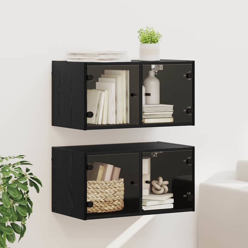 Wandschränke 2 pcs Schwarz Eichen-Optik 68 x 37 x 35 cm