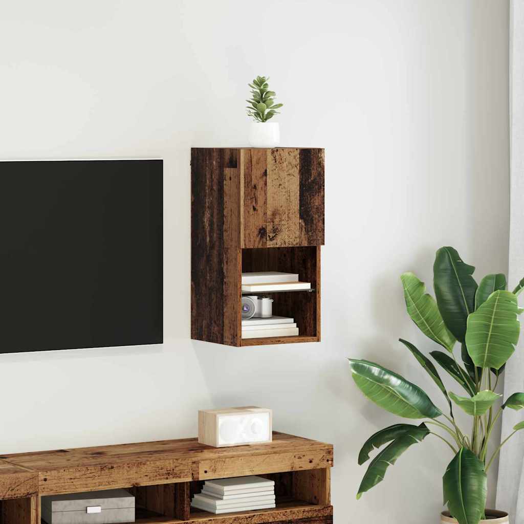 Wandmontierter TV-Schrank mit LED Altholz 30,5 x 30 x 60 cm