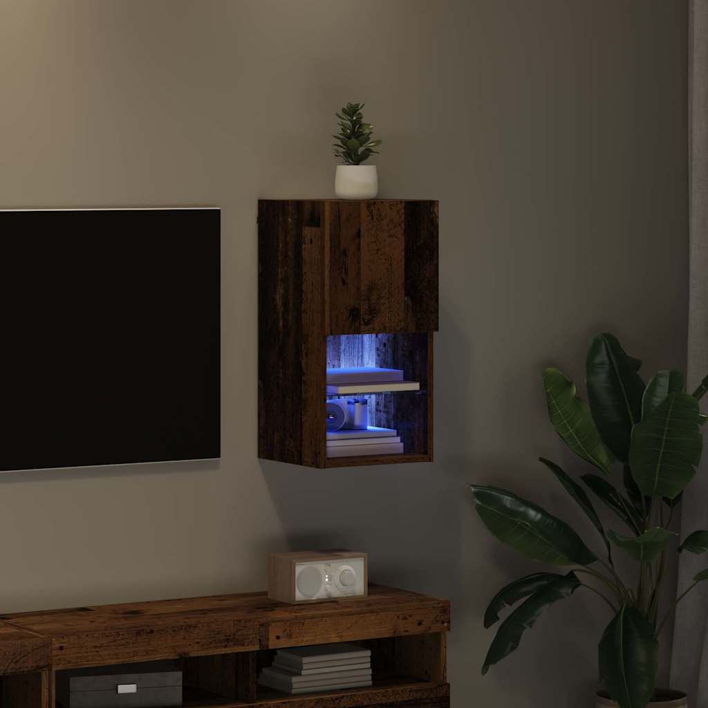 Wandmontierter TV-Schrank mit LED Altholz 30,5 x 30 x 60 cm