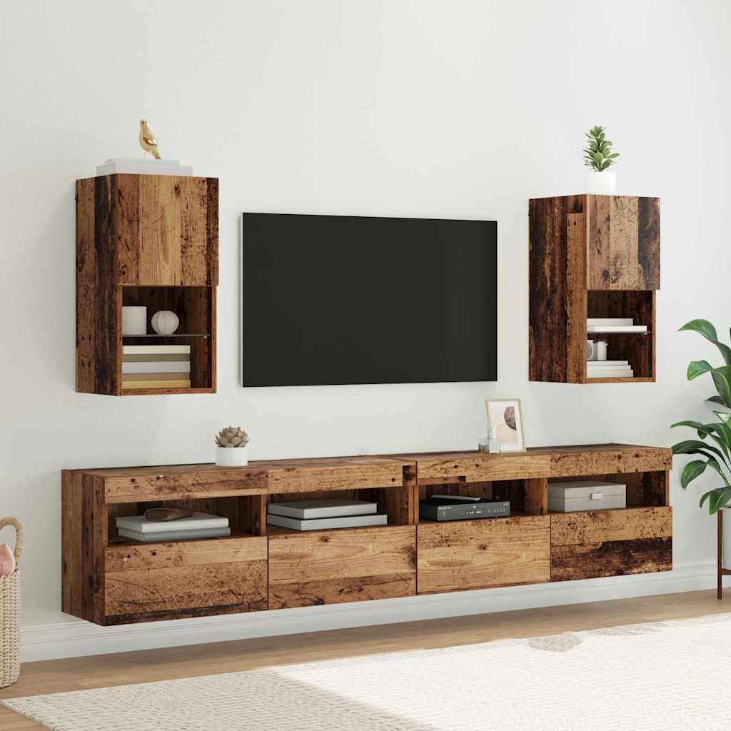 Wandmontierter TV-Schrank mit LED Altholz 30,5 x 30 x 60 cm