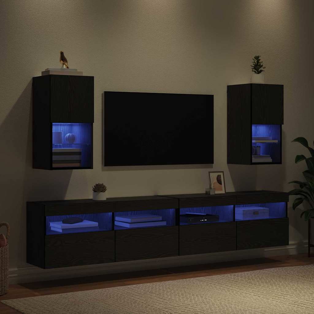 Wandmontierte TV-Schränke mit LED 2 pcs Schwarz Eichen-Optik