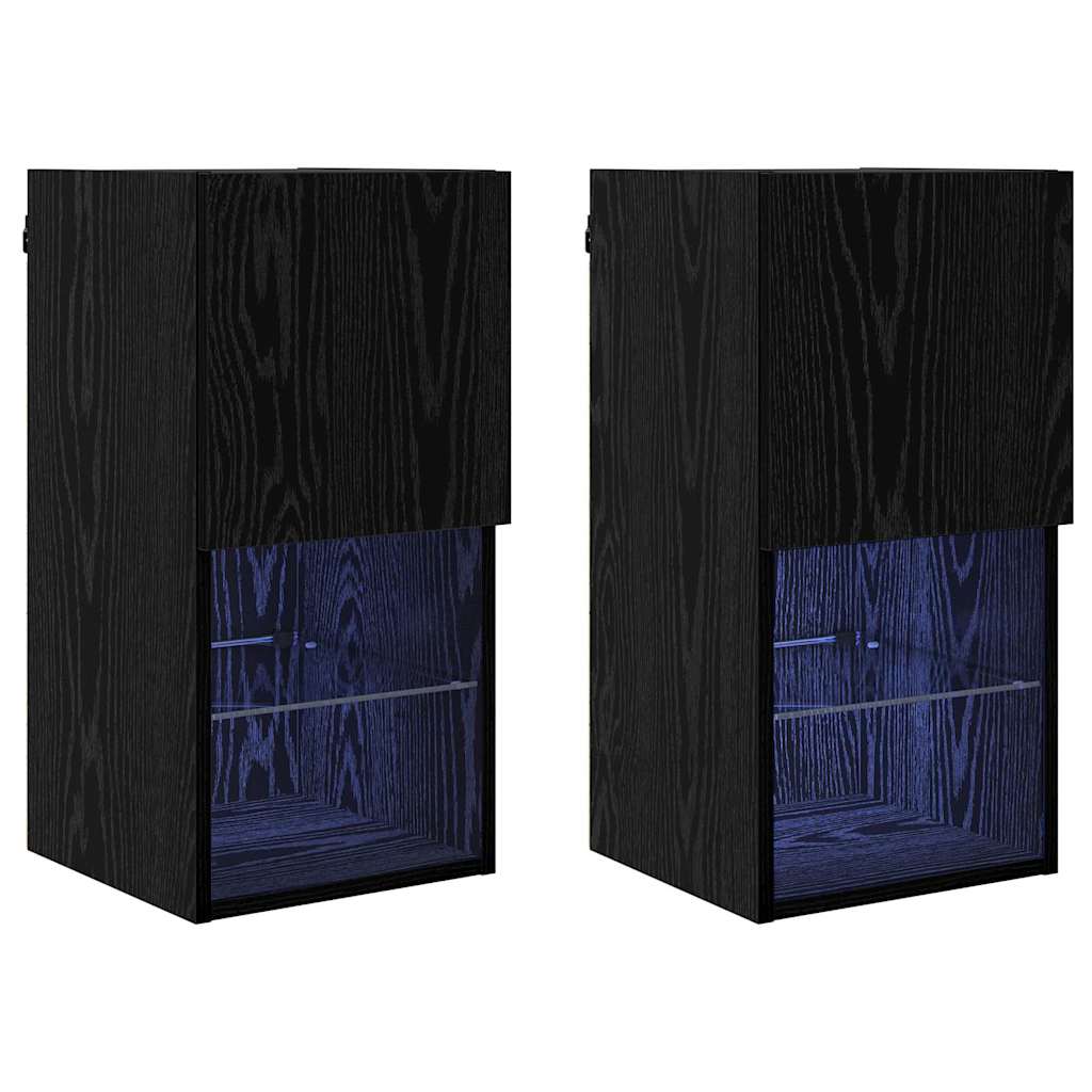 Wandmontierte TV-Schränke mit LED 2 pcs Schwarz Eichen-Optik