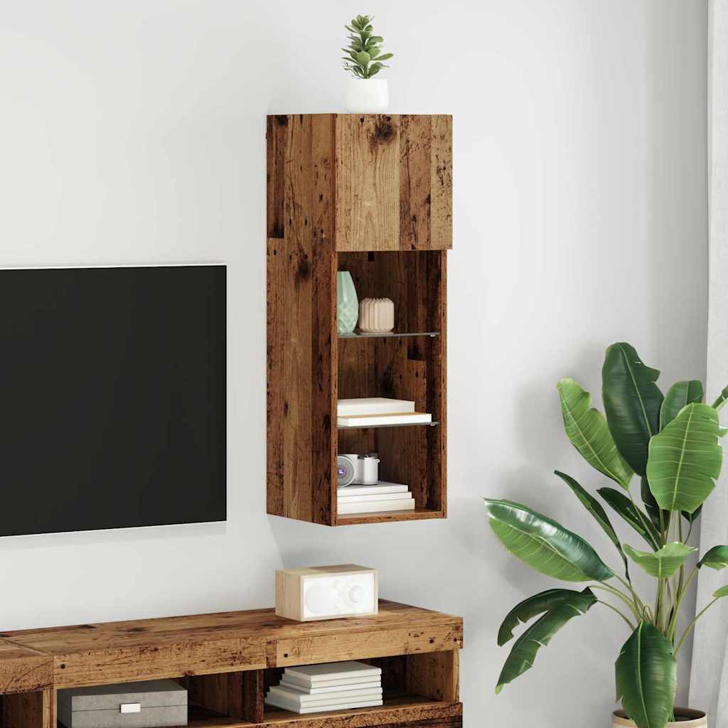 Wandmontierter TV-Schrank mit LED Altholz 30,5 x 30 x 90 cm