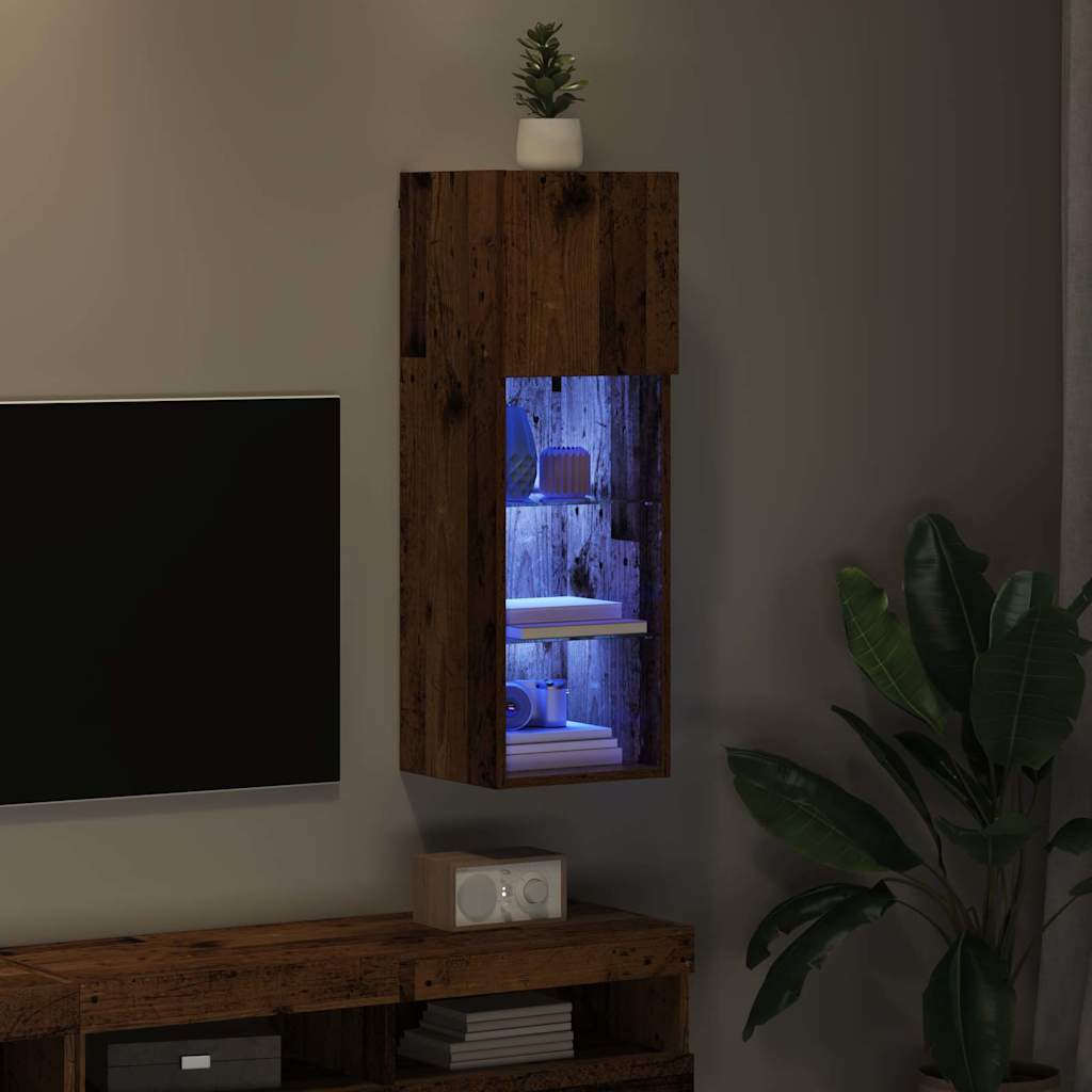 Wandmontierter TV-Schrank mit LED Altholz 30,5 x 30 x 90 cm