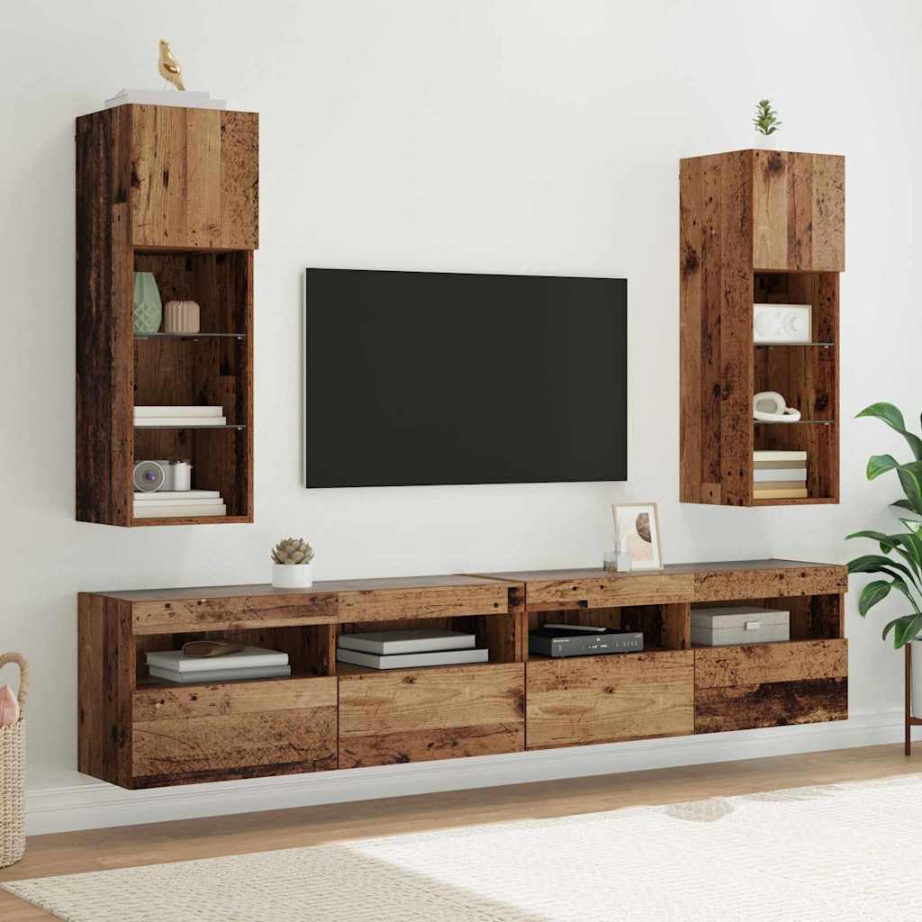 Wandmontierter TV-Schrank mit LED Altholz 30,5 x 30 x 90 cm