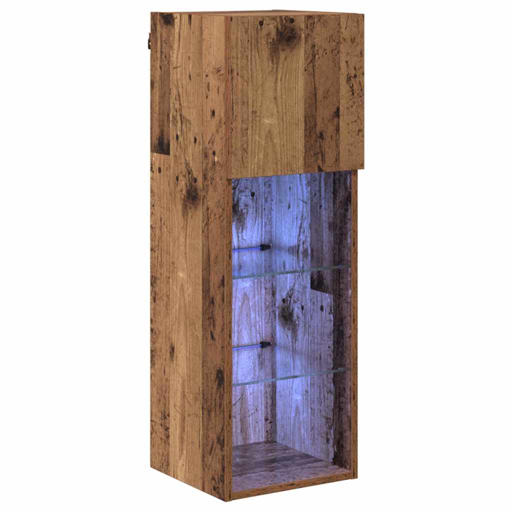 Wandmontierter TV-Schrank mit LED Altholz 30,5 x 30 x 90 cm