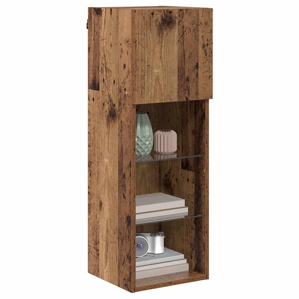 Wandmontierter TV-Schrank mit LED Altholz 30,5 x 30 x 90 cm