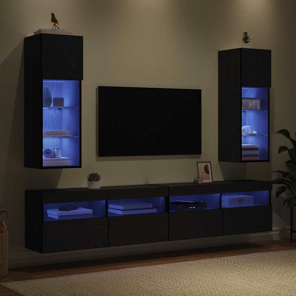 Wandmontierte TV-Schränke mit LED 2 pcs Schwarz Eichen-Optik